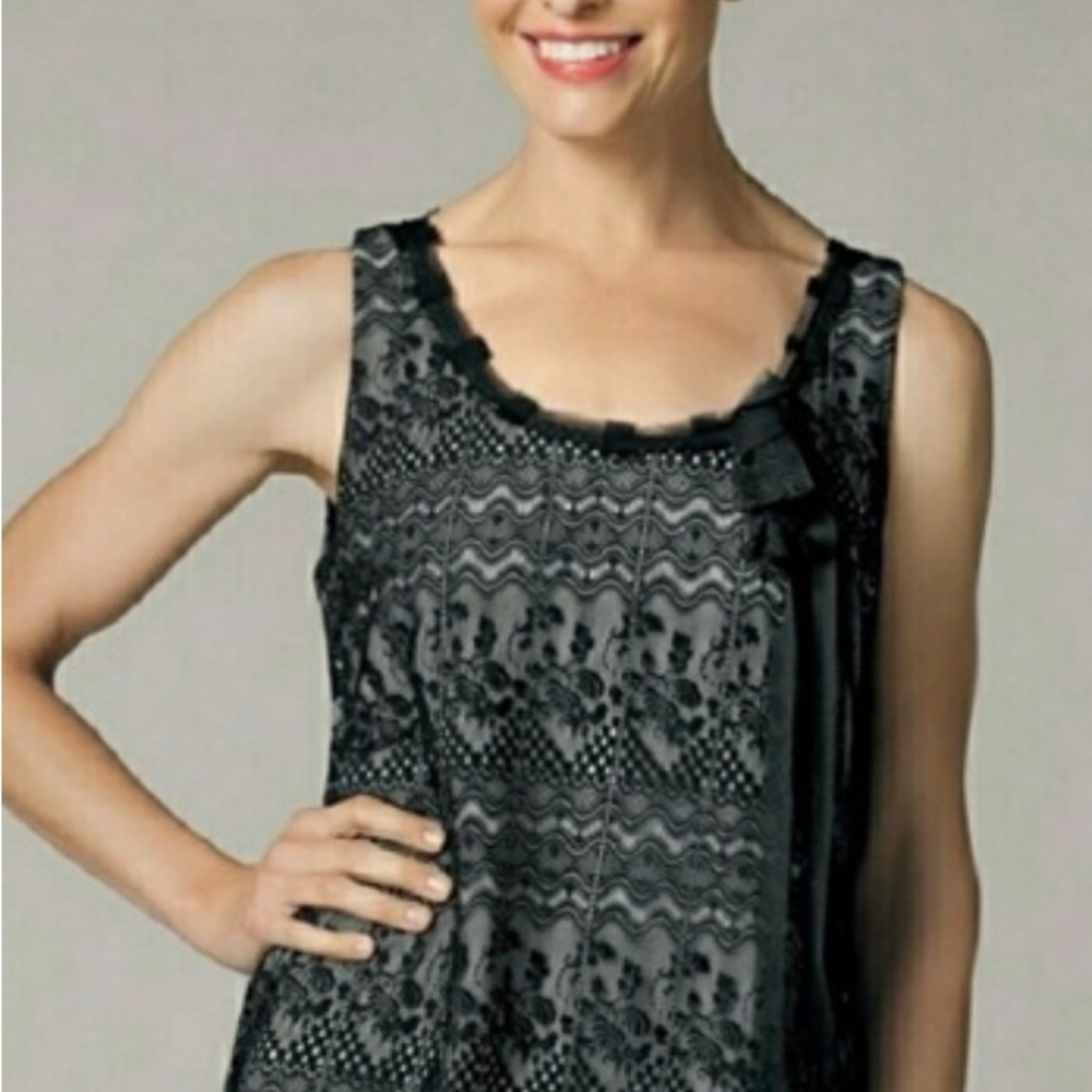 CAbi 552 Emily Lace Tank Blouse - Elegant Black Lace Sleeveless Top